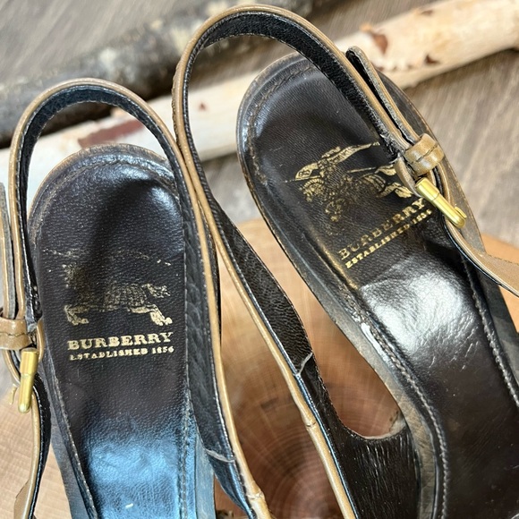 *Burberry | Nova Check Wooden Clog Slingback Peep Toe Heels Size 39/9 - Picture 8 of 16